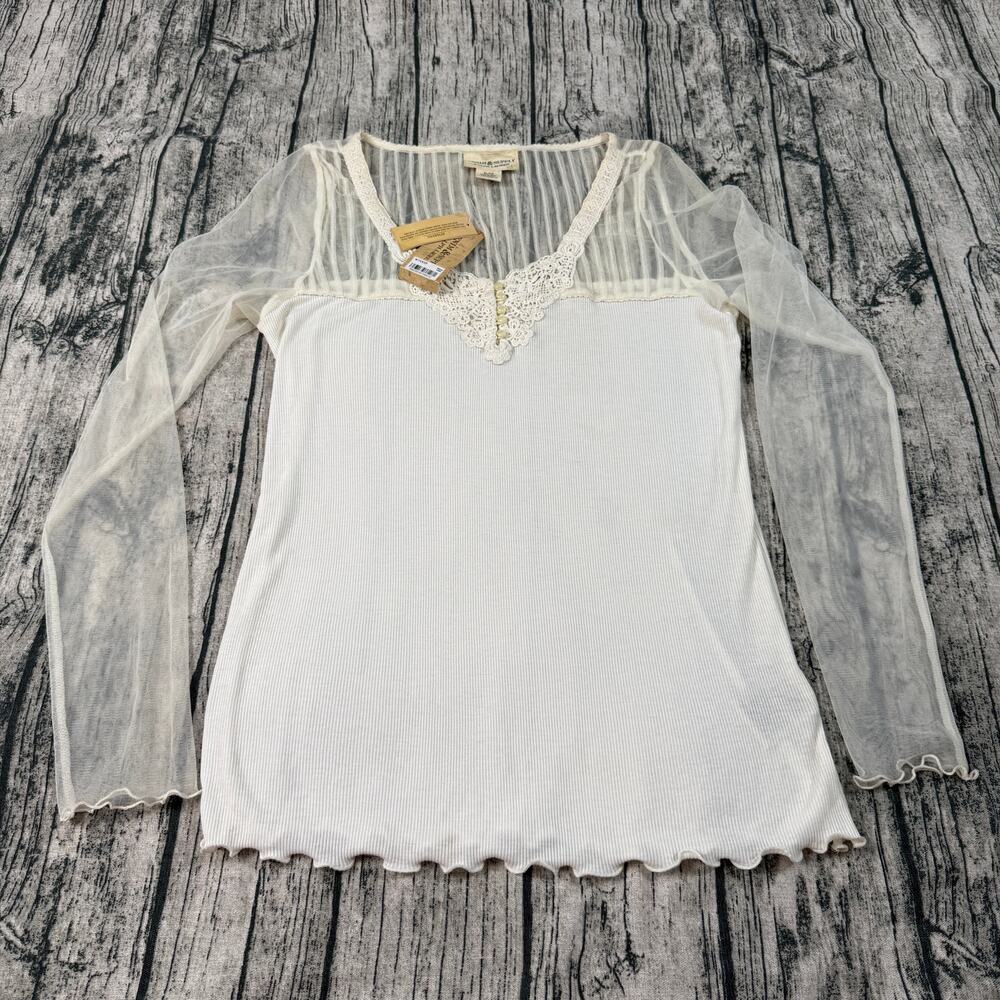 Denim & Supply Ralph Lauren Ivory Lace Mesh Long Sleeve Top XL NWT Romantic Boho